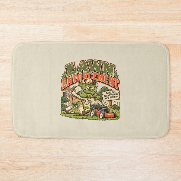 Item preview, Lawn Enforcement – Grumpy Monster Mowing the Yard designed and sold by AwesomeBeyondLimits.