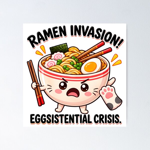 Item preview, Ramen Invasion Eggsistential crisis funny food quote designed and sold by Afnan Store.