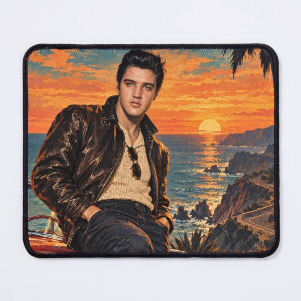 Item preview, Elvis Presley Coastal Drive – Vintage ’50s Red Car Poster designed and sold by ElvisVintagePosters.