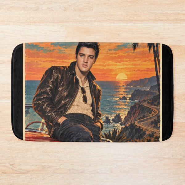 Item preview, Elvis Presley Coastal Drive – Vintage ’50s Red Car Poster designed and sold by ElvisVintagePosters.