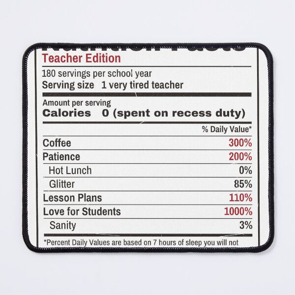 Artikelvorschau, Teacher Nutrition Facts Funny Teacher Label Gift entworfen und verkauft von Good Little Days.