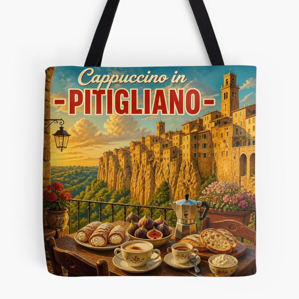 Item preview, Cappuccino in Pitigliano Italy – Vintage Travel Poster designed and sold by LSVart.