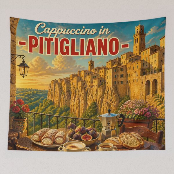 Item preview, Cappuccino in Pitigliano Italy – Vintage Travel Poster designed and sold by LSVart.