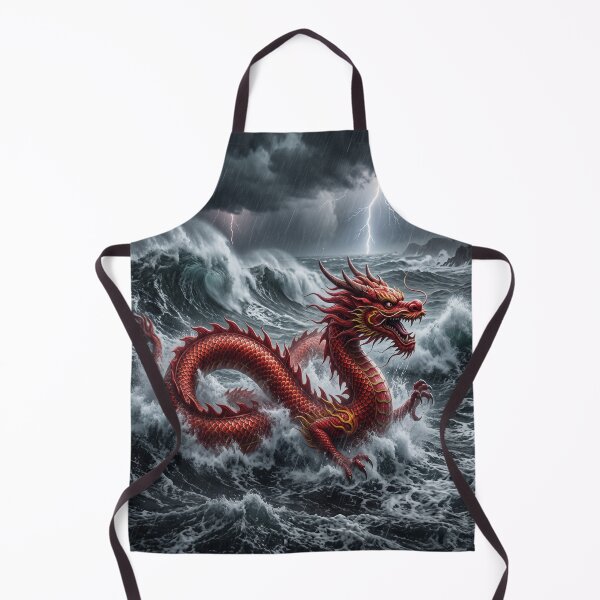 Item preview, A red Chinese dragon swimming in a stormy sea designed and sold by Mente Creativa.