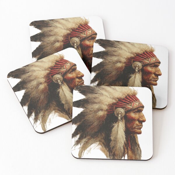 Item preview, Native American Chief Portrait – Majestic Feather Headdress Warrior Art designed and sold by Tribal Spirits Art T-Shirt Store.