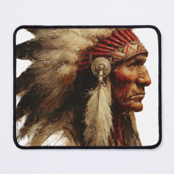Item preview, Native American Chief Portrait – Majestic Feather Headdress Warrior Art designed and sold by Tribal Spirits Art T-Shirt Store.