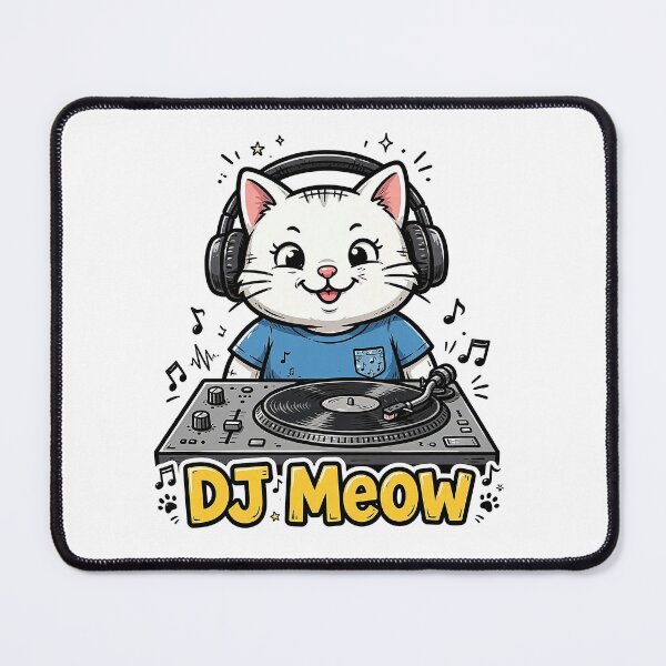 Item preview, DJ artist cat DJ Meow with music elemets designed and sold by Raju-Creative.
