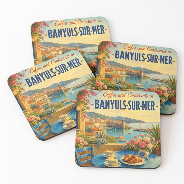 Item preview, Banyuls-sur-Mer Coffee and Croissants – Vintage Coastal Travel Poster designed and sold by LSVart.