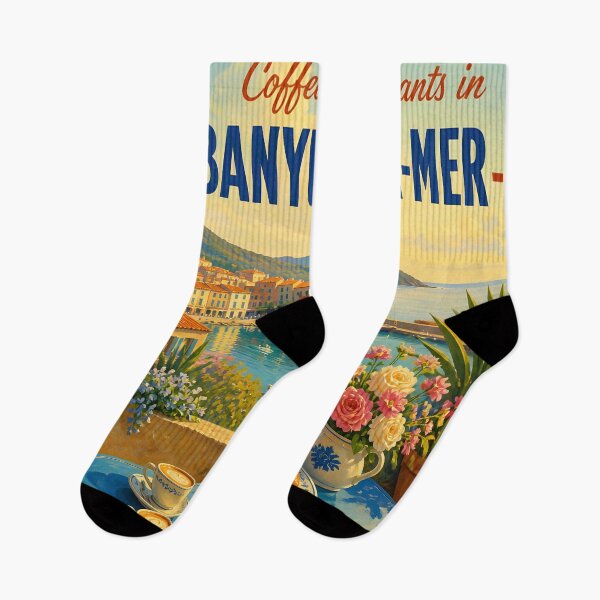 Item preview, Banyuls-sur-Mer Coffee and Croissants – Vintage Coastal Travel Poster designed and sold by LSVart.