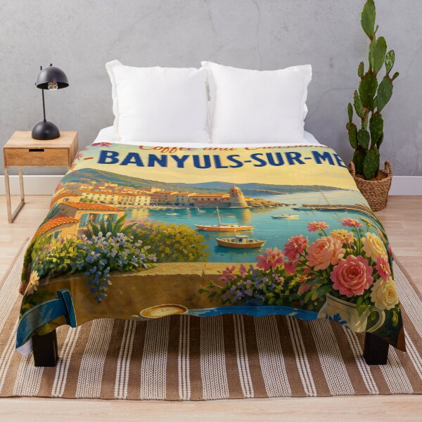 Item preview, Banyuls-sur-Mer Coffee and Croissants – Vintage Coastal Travel Poster designed and sold by LSVart.