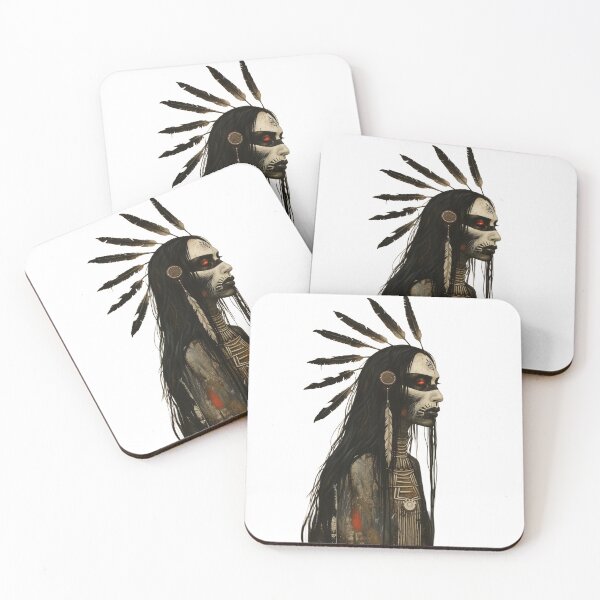 Artikelvorschau, Dunkler indianischer Krieger – Kunst des gotischen Federkopfschmucks entworfen und verkauft von Tribal Spirits Art T-Shirt Store.