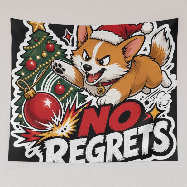 Item preview, No Regrets Christmas Corgi – Funny Santa Dog Knocking Ornament Off Tree designed and sold by AsotenDesigns.