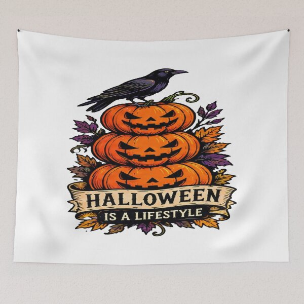 Item preview, Halloween Is A Lifestyle Pumpkins Crow Art designed and sold by Custom Crest.