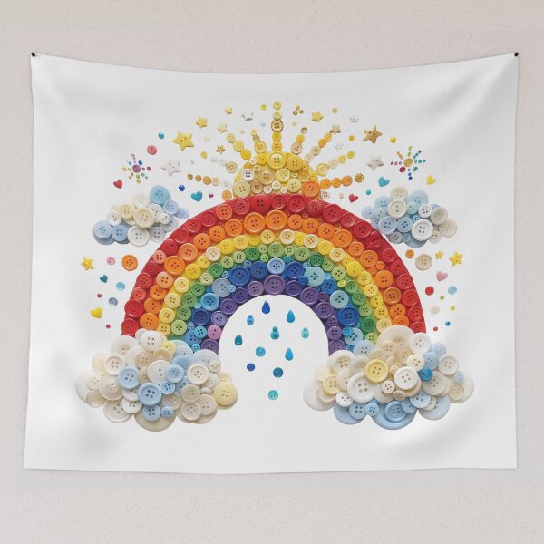 Item preview, Colorful Button Art Rainbow and Sun - Cheerful Crafty Design designed and sold by Mellow Doodle Co..