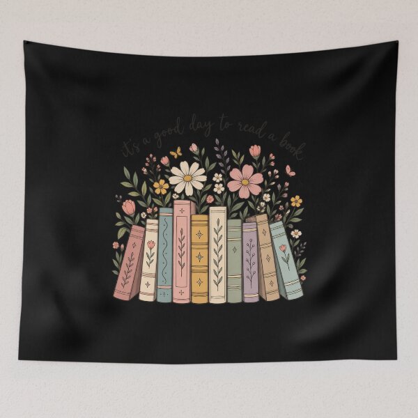Artikelvorschau, It's a Good Day to Read a Book – Cottagecore Floral Bookshelf entworfen und verkauft von NicheMuse Studio.