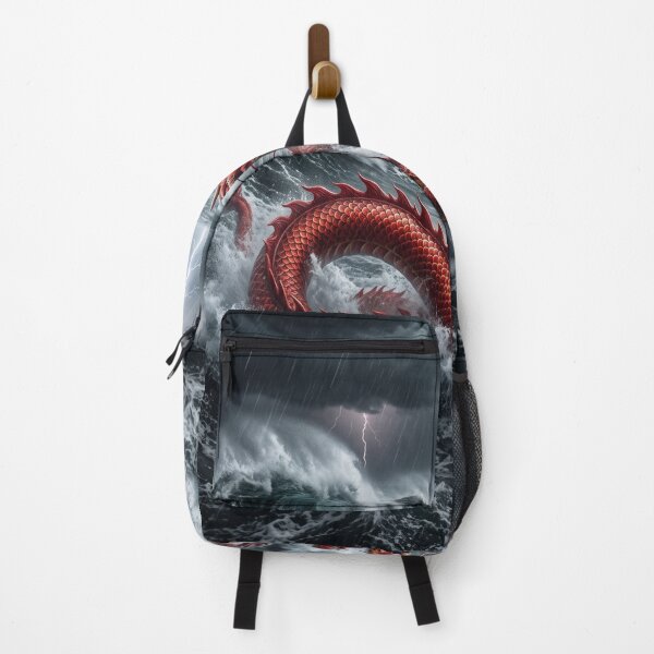 Item preview, A red Chinese dragon swimming in a stormy sea designed and sold by Mente Creativa.