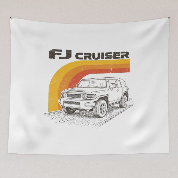 Aperçu de l'œuvre Motif graphique à rayures rétro FJ Cruiser [T-shirt blanc uniquement] créée et vendue par Off-Road-Zone.