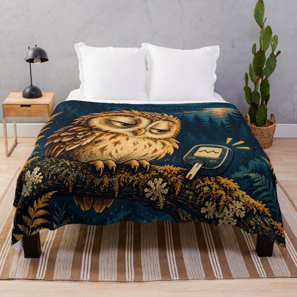 Item preview, Sleepy Owl and Glucose Meter – Midnight Diabetes Humor designed and sold by Jaani-T.