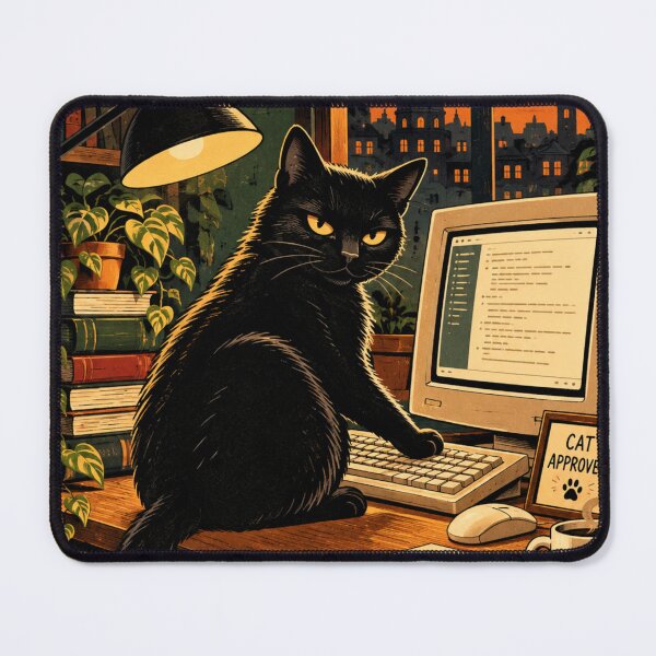 Item preview, Black Cat Working From Home at Computer designed and sold by AbstractAuraArt.
