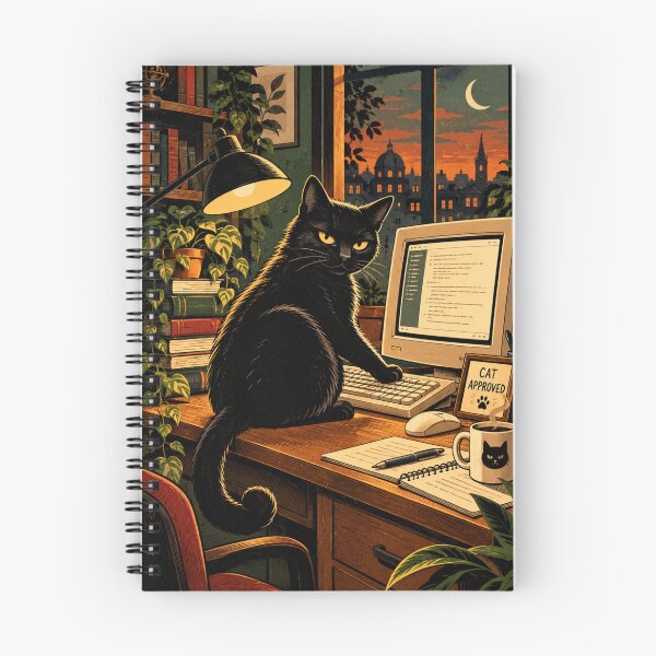 Item preview, Black Cat Working From Home at Computer designed and sold by AbstractAuraArt.