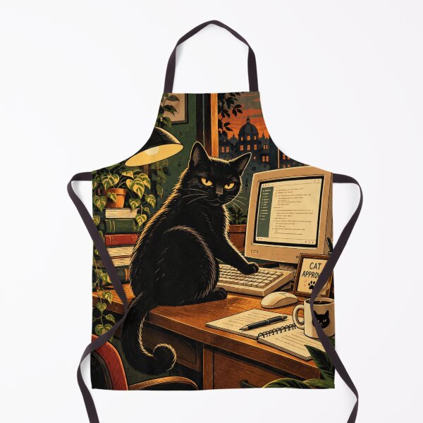 Item preview, Black Cat Working From Home at Computer designed and sold by AbstractAuraArt.