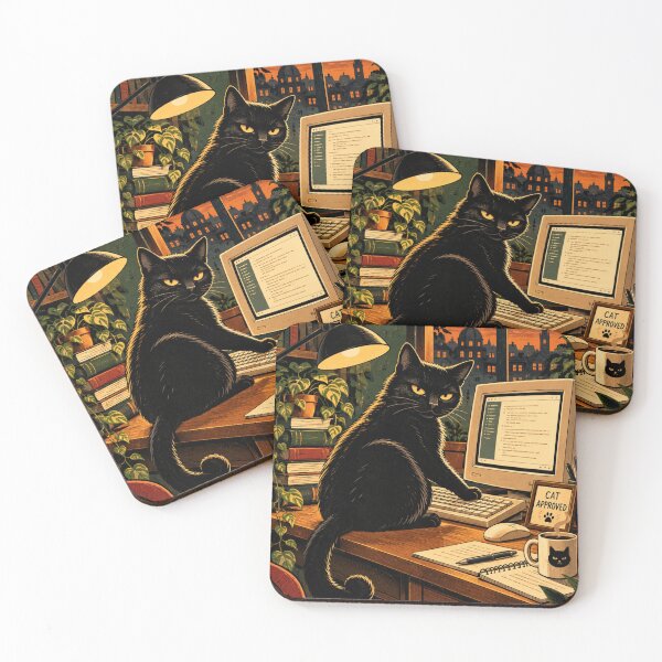 Item preview, Black Cat Working From Home at Computer designed and sold by AbstractAuraArt.