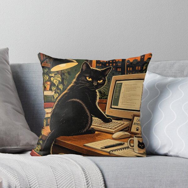 Item preview, Black Cat Working From Home at Computer designed and sold by AbstractAuraArt.