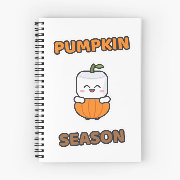 Pumpkin Season - Cute Pumpkin Marshmallow Pip — Spiral Notebook by BiMood
