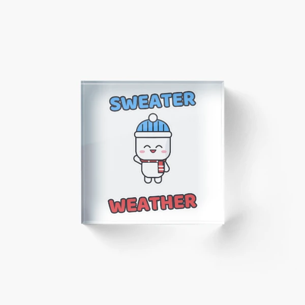 Sweater Weather - Cozy Marshmallow Pip in a Beanie — Acrylic Block by BiMood