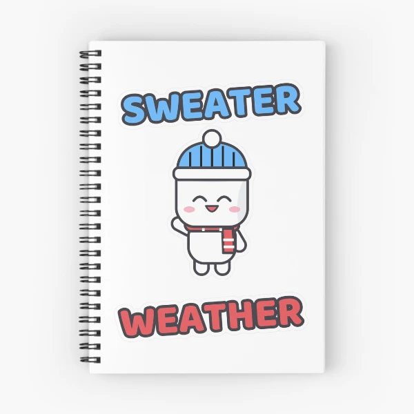 Sweater Weather - Cozy Marshmallow Pip in a Beanie — Spiral Notebook by BiMood