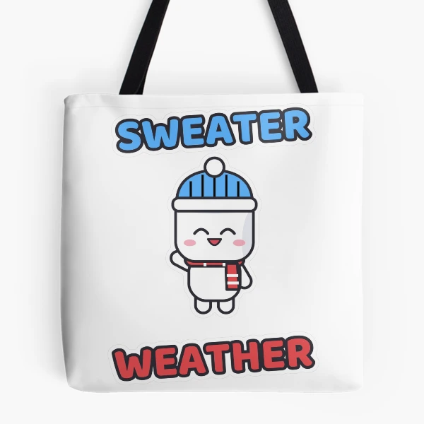 Sweater Weather - Cozy Marshmallow Pip in a Beanie — All Over Print Tote Bag by BiMood