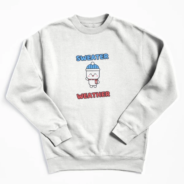 Sweater Weather - Cozy Marshmallow Pip in a Beanie — Pullover Sweatshirt by BiMood