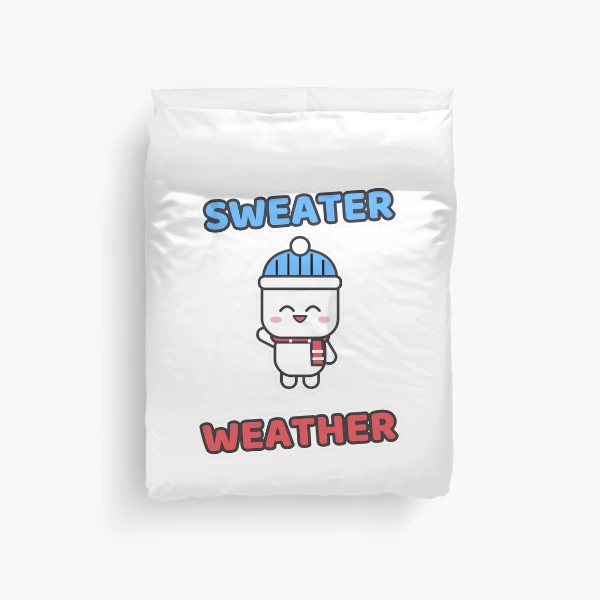 Sweater Weather - Cozy Marshmallow Pip in a Beanie — Duvet Cover by BiMood
