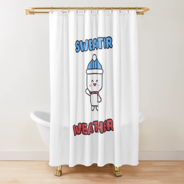 Sweater Weather - Cozy Marshmallow Pip in a Beanie — Shower Curtain by BiMood