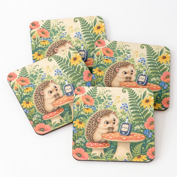 Item preview, Curious Hedgehog and Glucose Meter – Floral Diabetes Art designed and sold by Jaani-T.