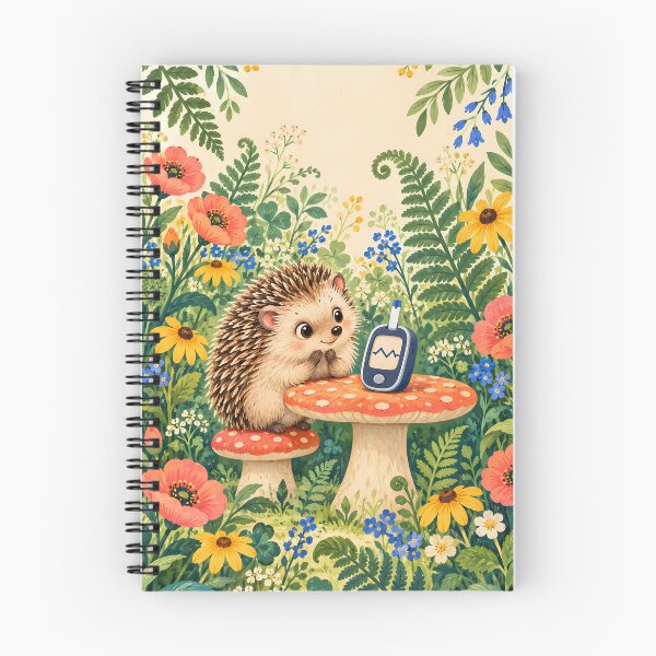 Item preview, Curious Hedgehog and Glucose Meter – Floral Diabetes Art designed and sold by Jaani-T.