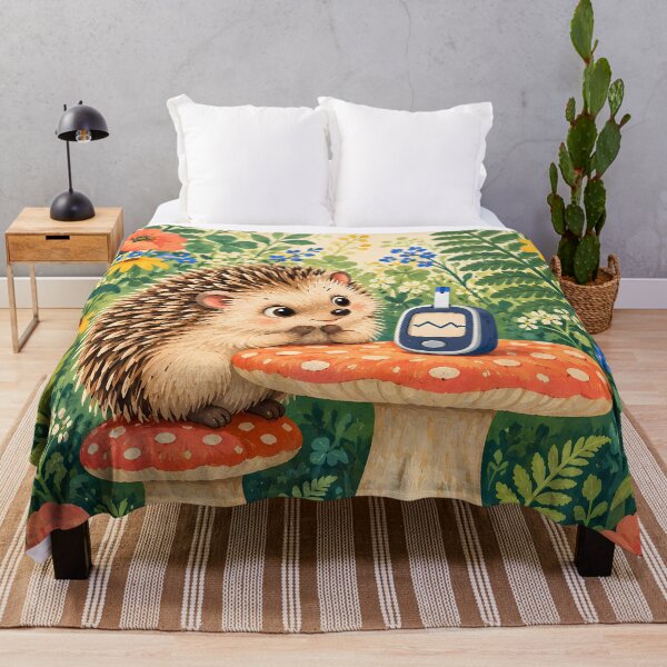 Item preview, Curious Hedgehog and Glucose Meter – Floral Diabetes Art designed and sold by Jaani-T.