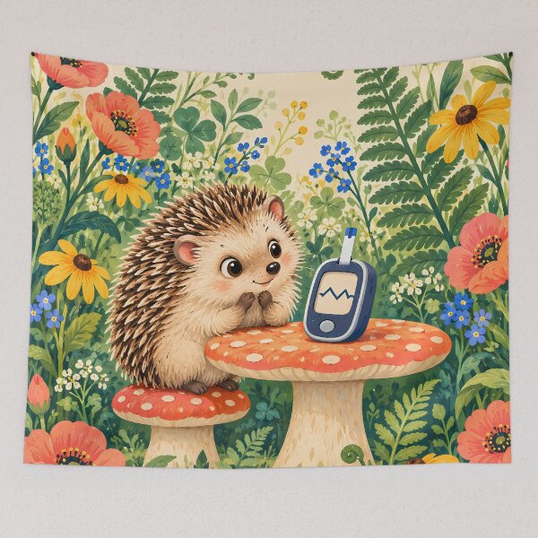 Item preview, Curious Hedgehog and Glucose Meter – Floral Diabetes Art designed and sold by Jaani-T.
