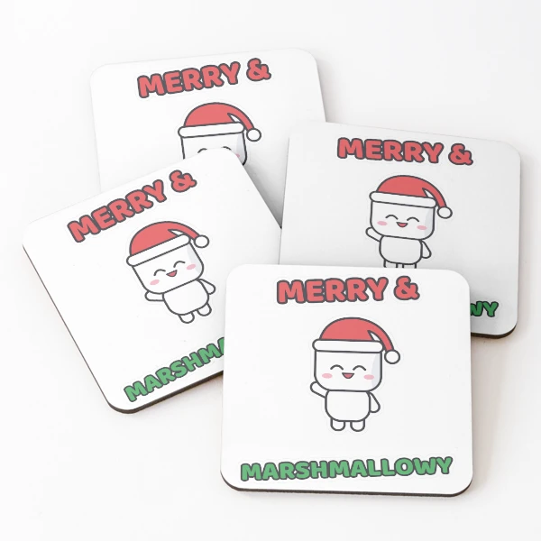 Merry and Marshmallowy - Santa Hat Pip Christmas — Coasters (Set of 4) by BiMood