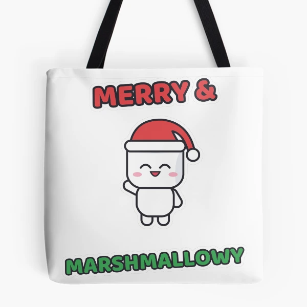 Merry and Marshmallowy - Santa Hat Pip Christmas — All Over Print Tote Bag by BiMood