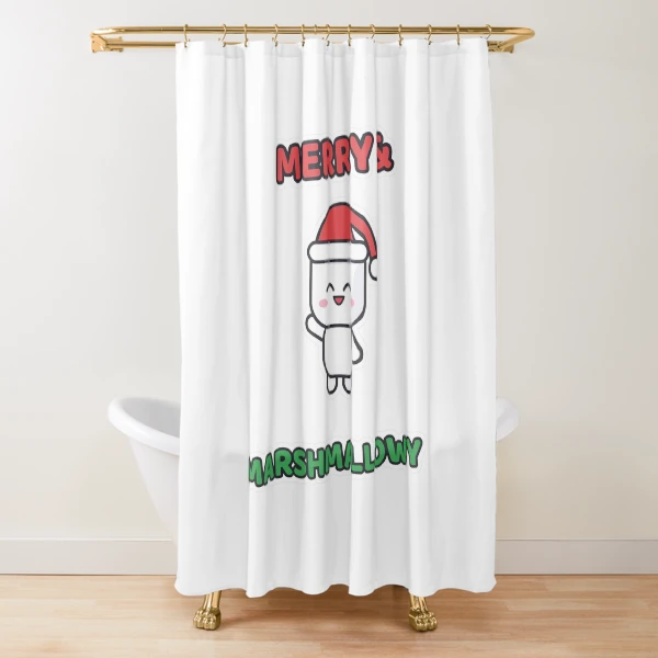 Merry and Marshmallowy - Santa Hat Pip Christmas — Shower Curtain by BiMood