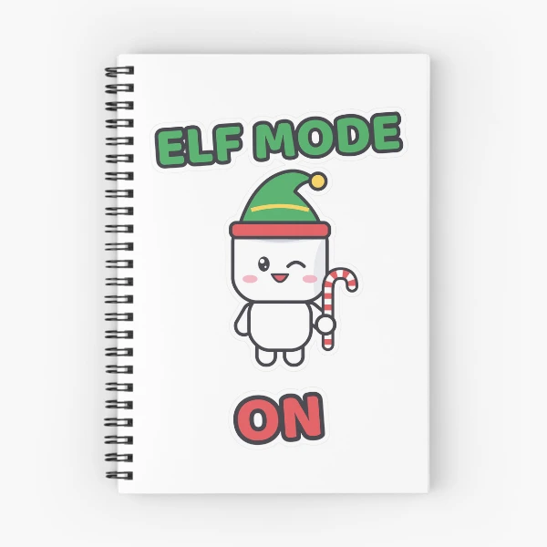 Elf Mode On - Cute Elf Marshmallow Pip Christmas — Spiral Notebook by BiMood