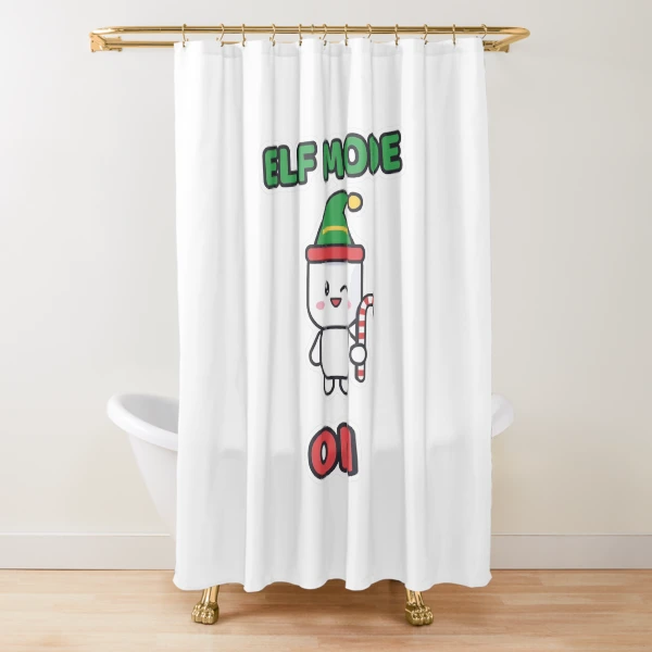 Elf Mode On - Cute Elf Marshmallow Pip Christmas — Shower Curtain by BiMood