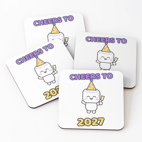 Cheers to 2027 - Party Marshmallow Pip New Year — Coasters (Set of 4) by BiMood