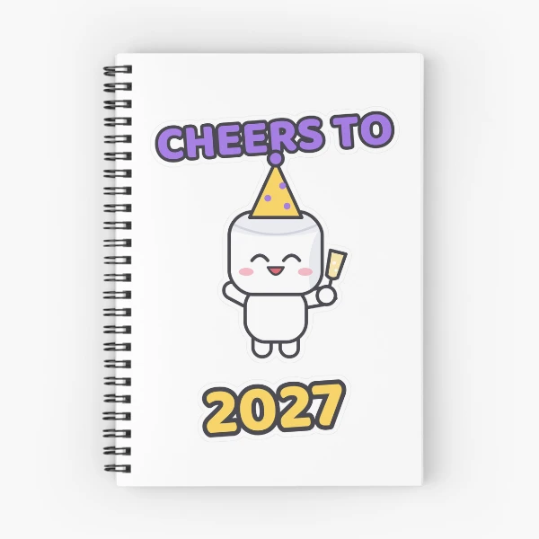 Cheers to 2027 - Party Marshmallow Pip New Year — Spiral Notebook by BiMood