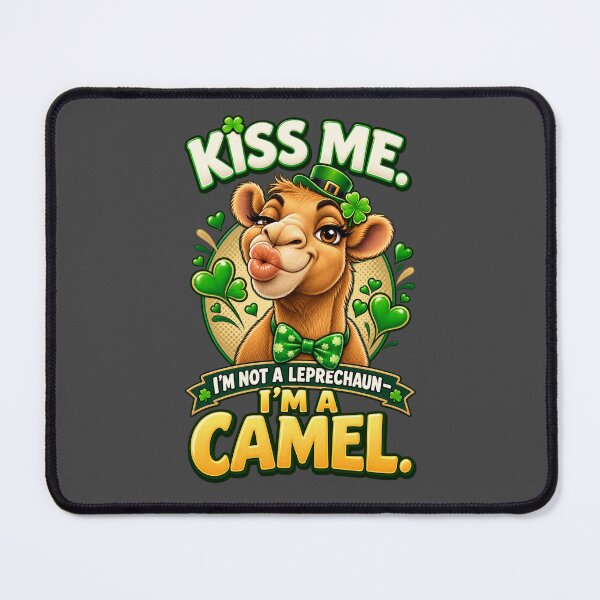 Item preview, Kiss Me I'm a Camel - surrounded by shamrocks in this bold and humorous St Patrick's Day design – Funny Irish St. Patrick's Day Graphic T-Shirt designed and sold by Camel & Quirk.