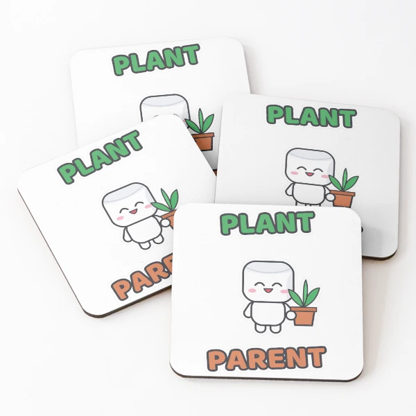 Plant Parent - Cute Marshmallow Pip with a Plant — Coasters (Set of 4) by BiMood