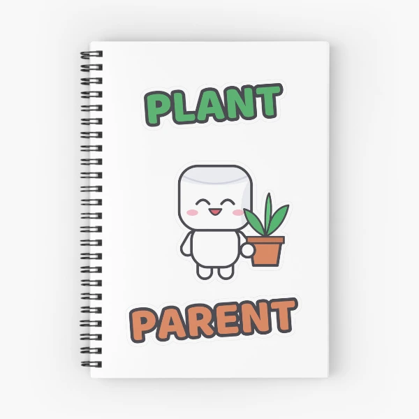 Plant Parent - Cute Marshmallow Pip with a Plant — Spiral Notebook by BiMood
