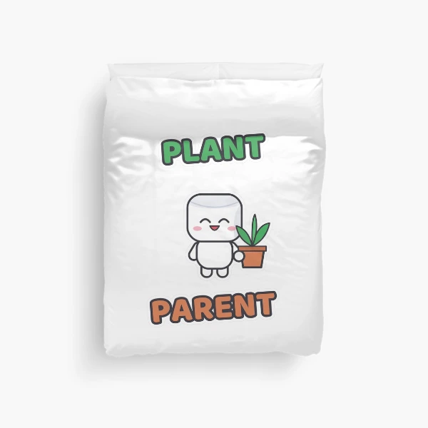Plant Parent - Cute Marshmallow Pip with a Plant — Duvet Cover by BiMood