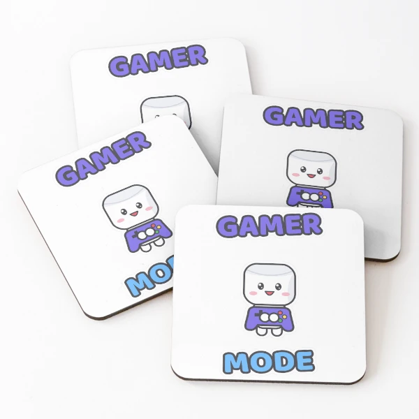 Gamer Mode - Cute Marshmallow Pip with a Controller — Coasters (Set of 4) by BiMood